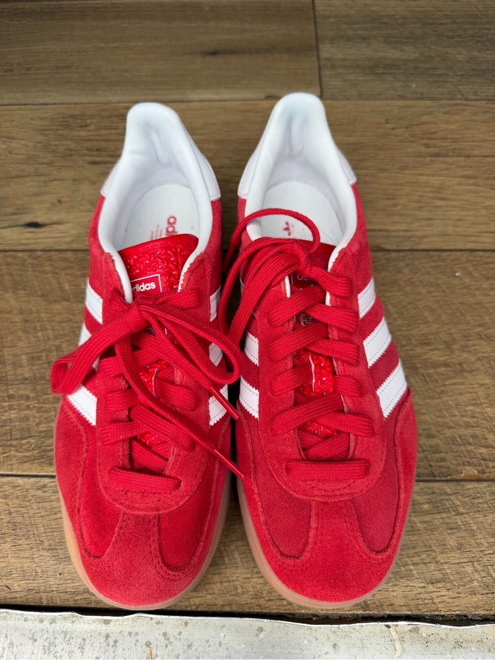adidas Men’s Red Suede Sneakers with White Stripes